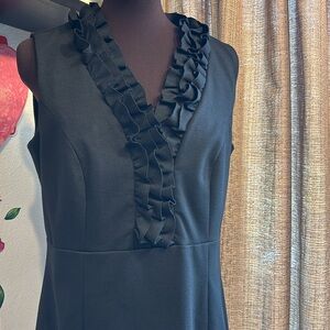 Tribal sleeveless solid black tiered ruffle V-neck knee length dress. Size 10.